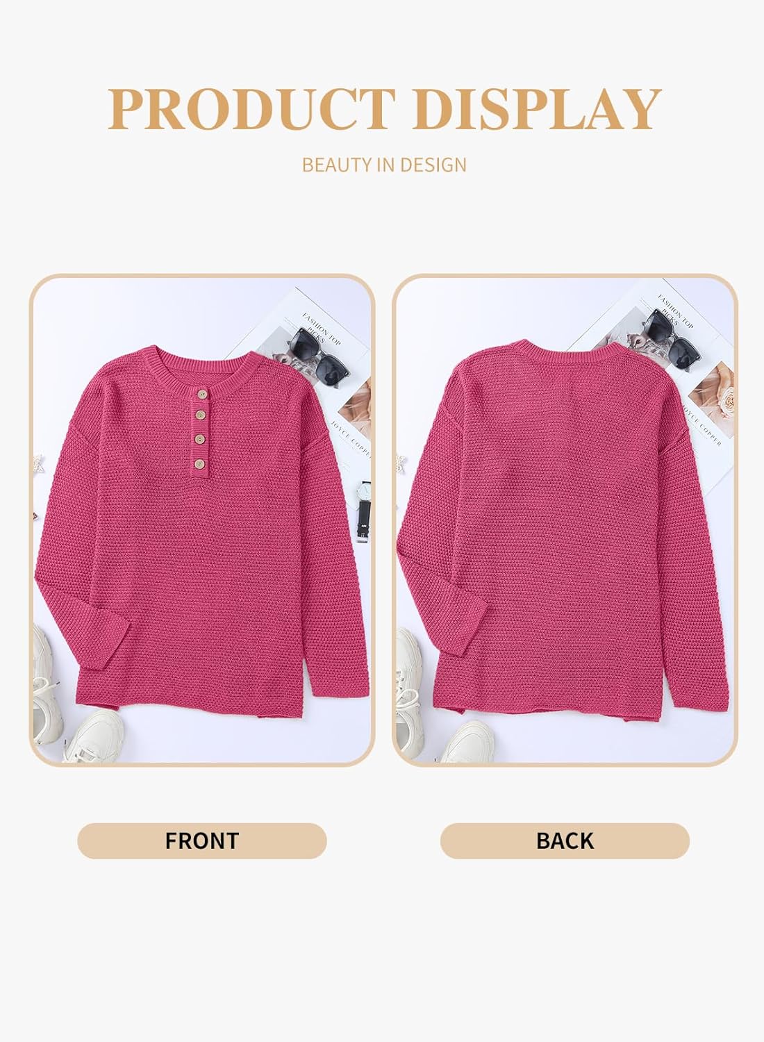 Womens Plus Size Sweaters Casual Long Sleeve Loose V Neck Button Henley Tops