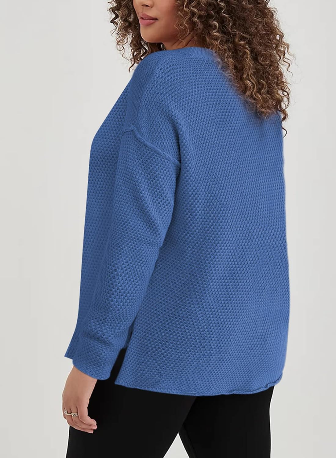 Womens Plus Size Sweaters Casual Long Sleeve Loose V Neck Button Henley Tops