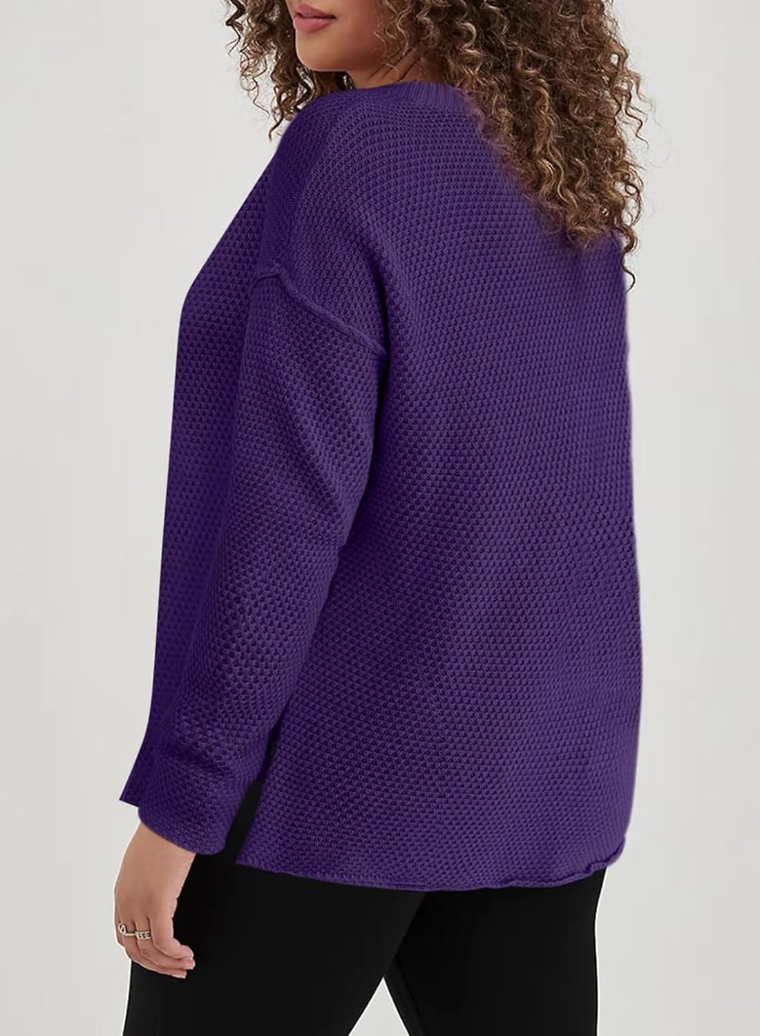 Womens Plus Size Sweaters Casual Long Sleeve Loose V Neck Button Henley Tops