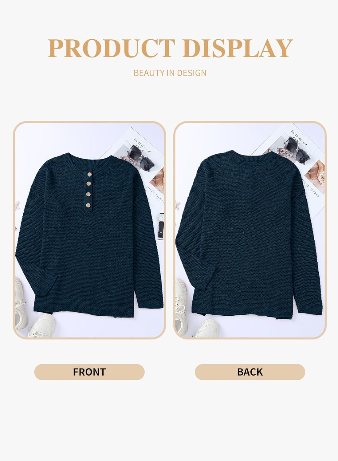 Womens Plus Size Sweaters Casual Long Sleeve Loose V Neck Button Henley Tops