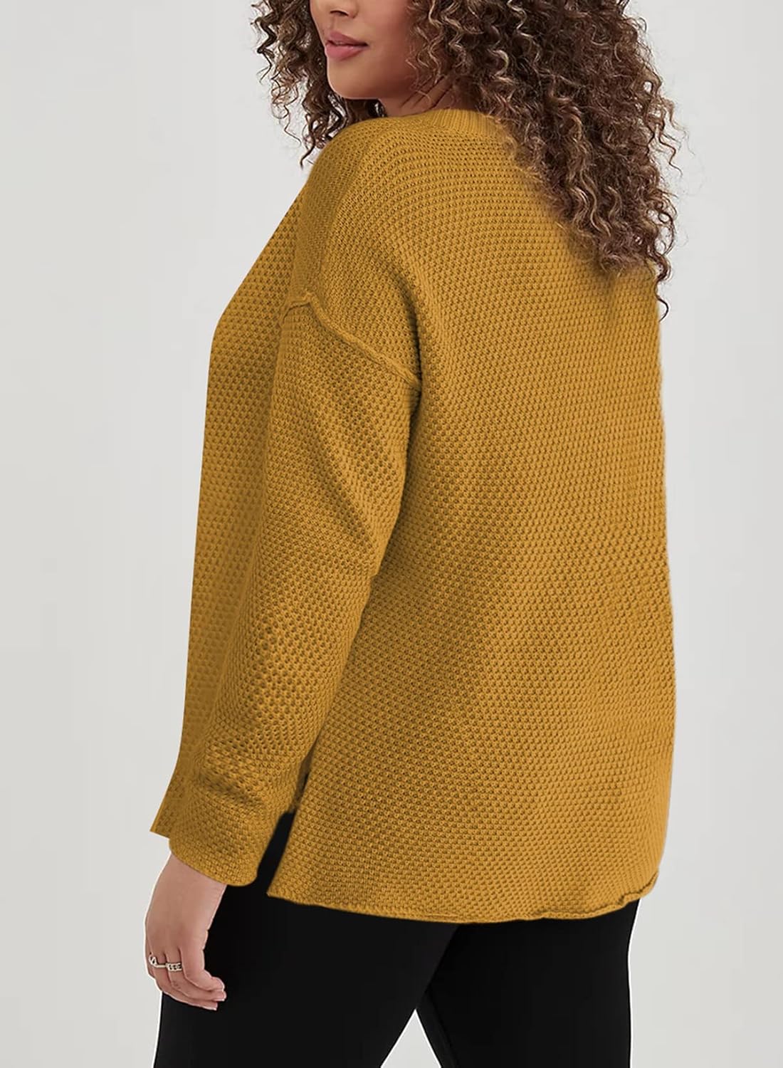 Womens Plus Size Sweaters Casual Long Sleeve Loose V Neck Button Henley Tops