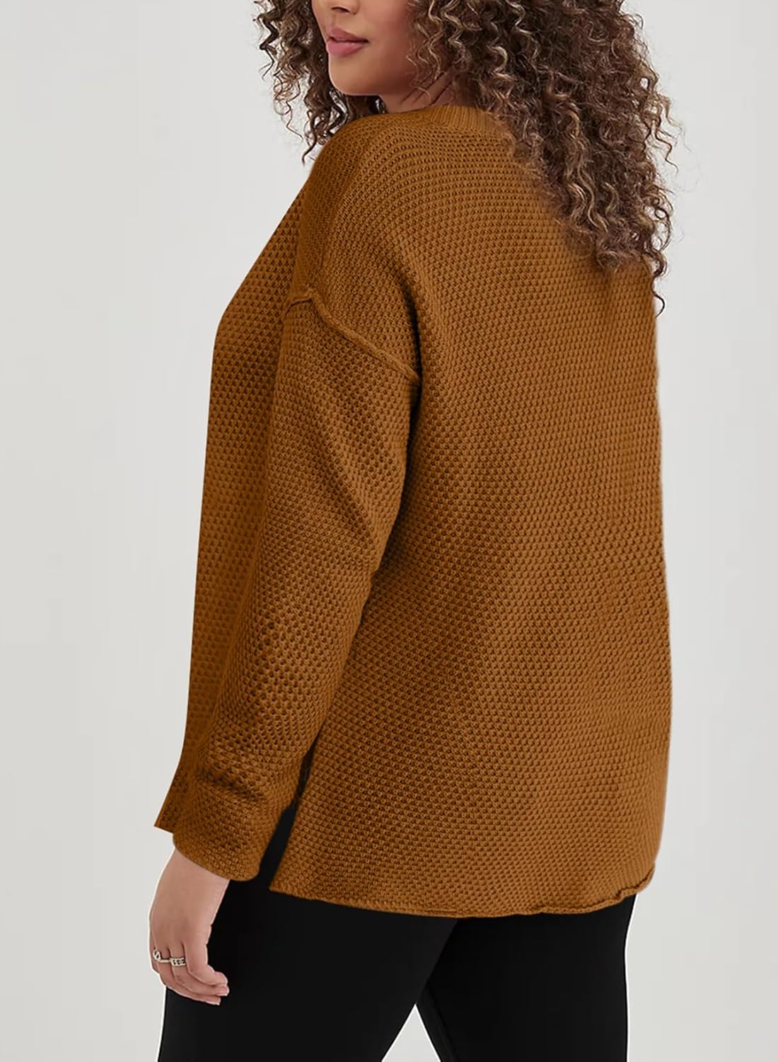 Womens Plus Size Sweaters Casual Long Sleeve Loose V Neck Button Henley Tops