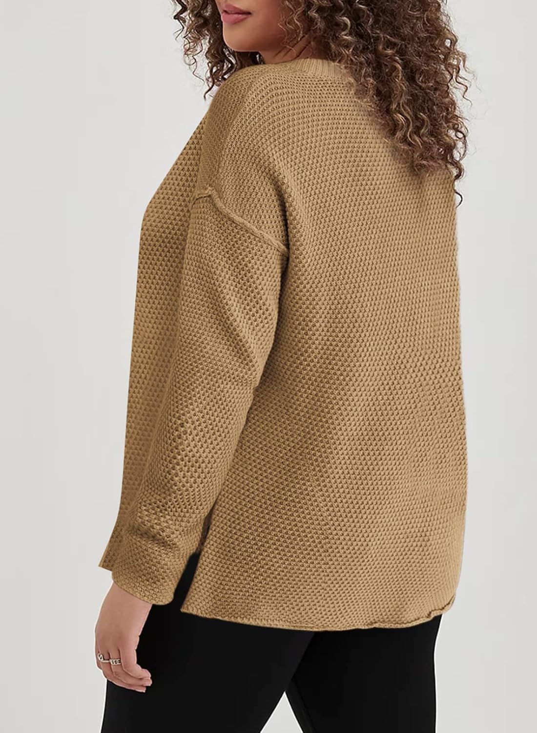 Womens Plus Size Sweaters Casual Long Sleeve Loose V Neck Button Henley Tops