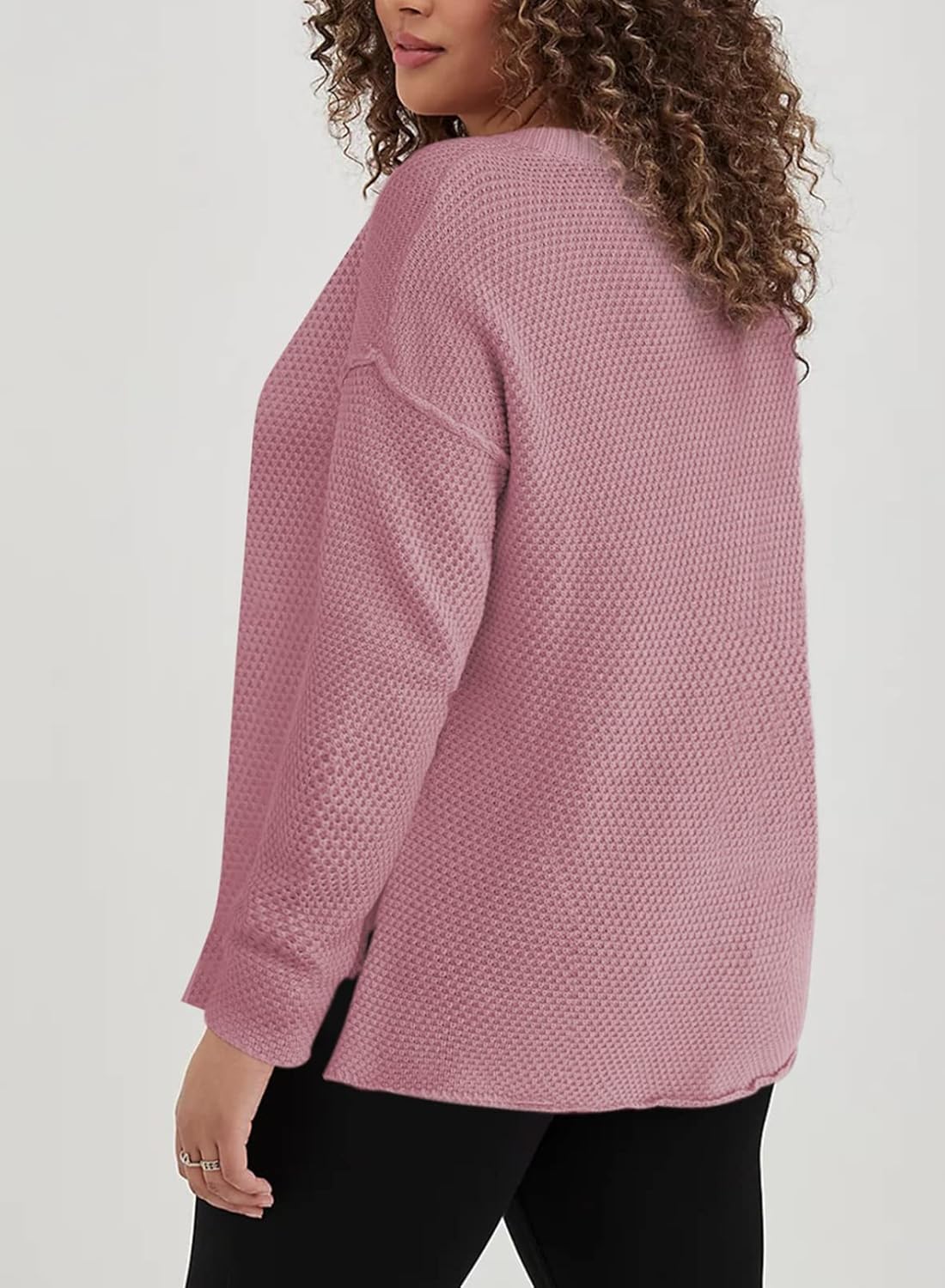 Womens Plus Size Sweaters Casual Long Sleeve Loose V Neck Button Henley Tops