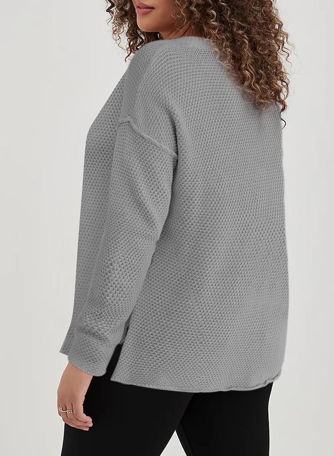 Womens Plus Size Sweaters Casual Long Sleeve Loose V Neck Button Henley Tops