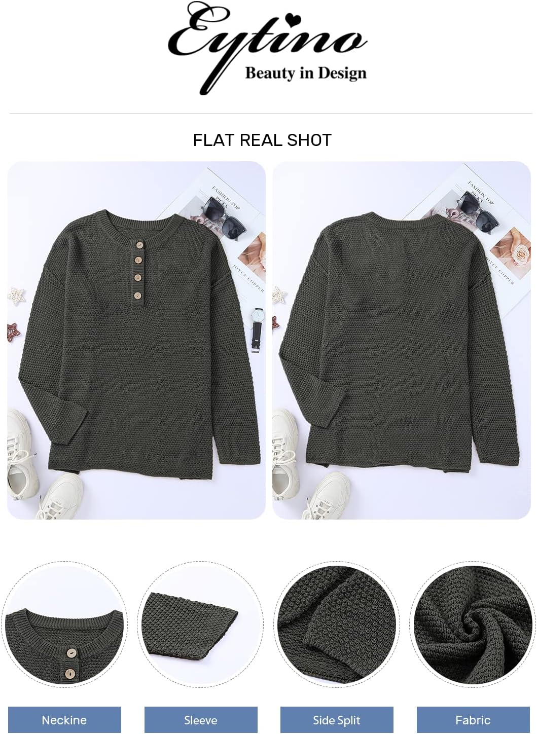 Womens Plus Size Sweaters Casual Long Sleeve Loose V Neck Button Henley Tops