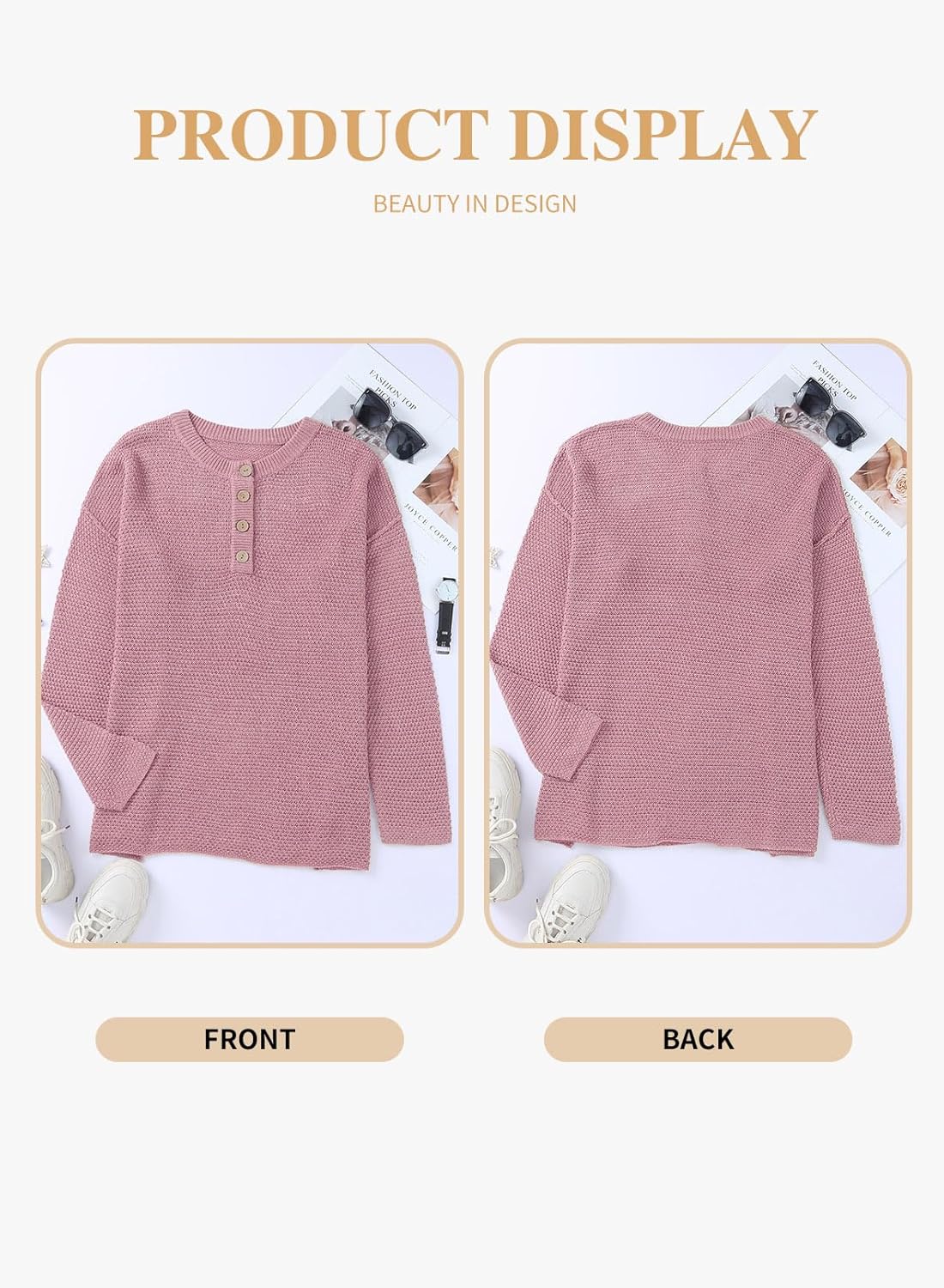 Womens Plus Size Sweaters Casual Long Sleeve Loose V Neck Button Henley Tops