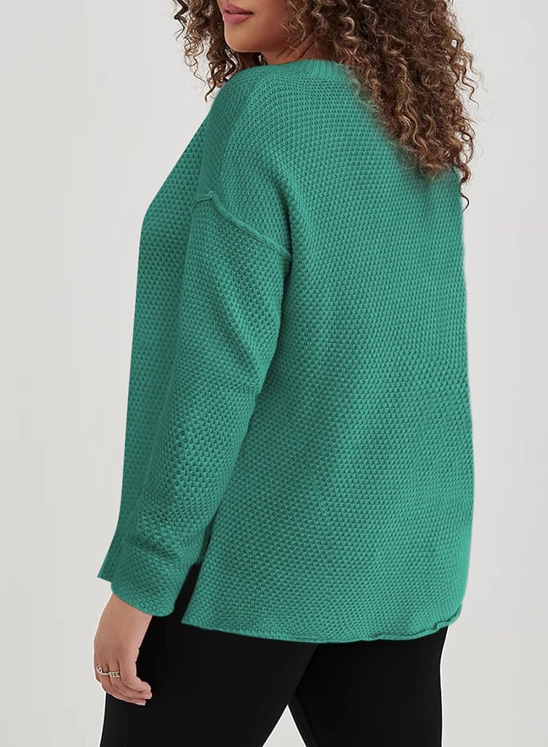 Womens Plus Size Sweaters Casual Long Sleeve Loose V Neck Button Henley Tops