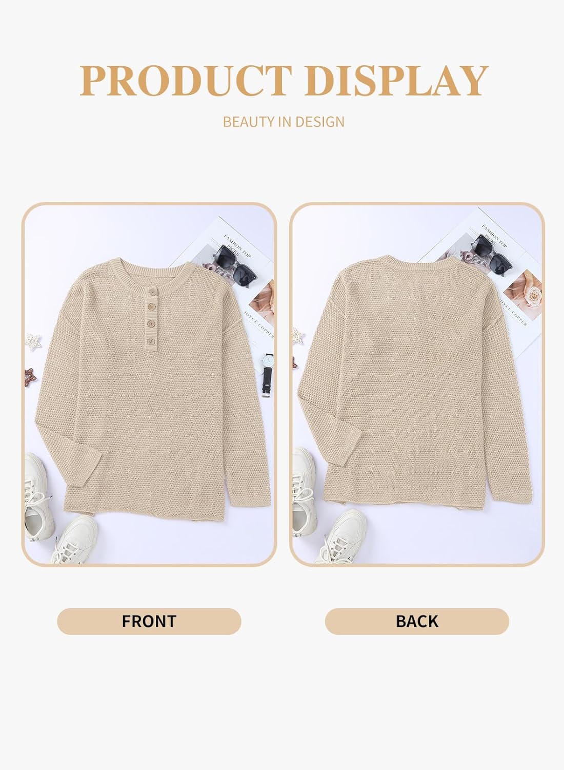 Womens Plus Size Sweaters Casual Long Sleeve Loose V Neck Button Henley Tops