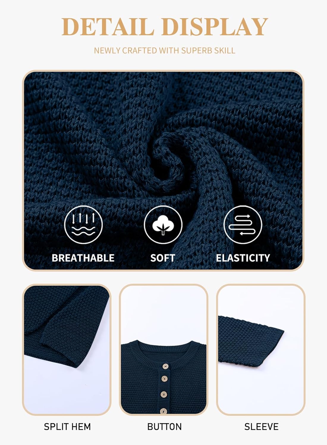 Womens Plus Size Sweaters Casual Long Sleeve Loose V Neck Button Henley Tops