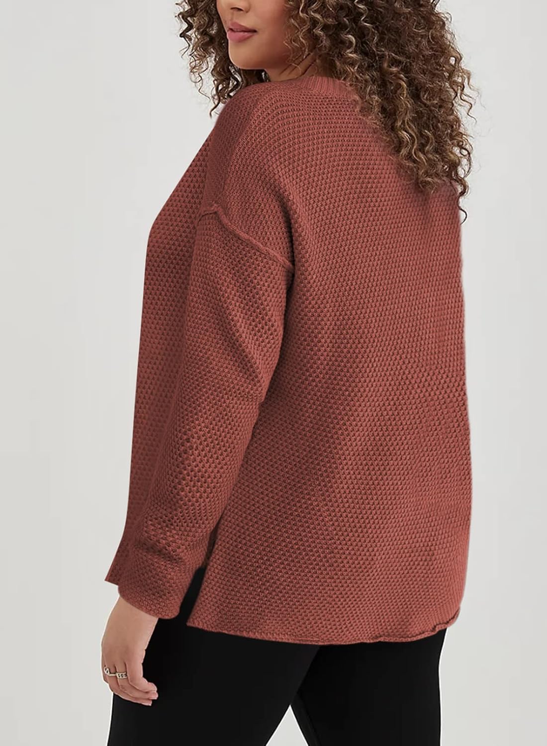 Womens Plus Size Sweaters Casual Long Sleeve Loose V Neck Button Henley Tops