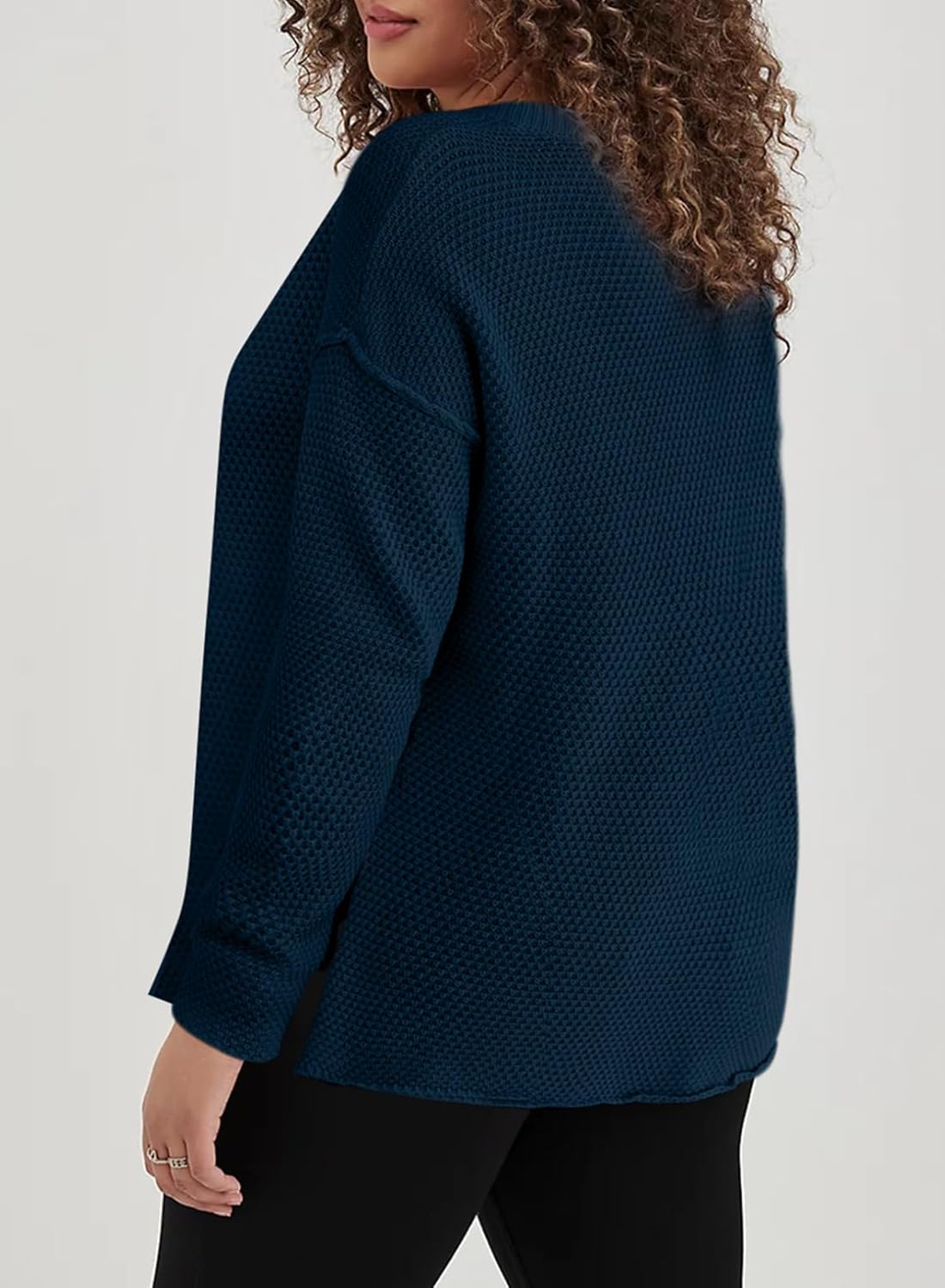 Womens Plus Size Sweaters Casual Long Sleeve Loose V Neck Button Henley Tops