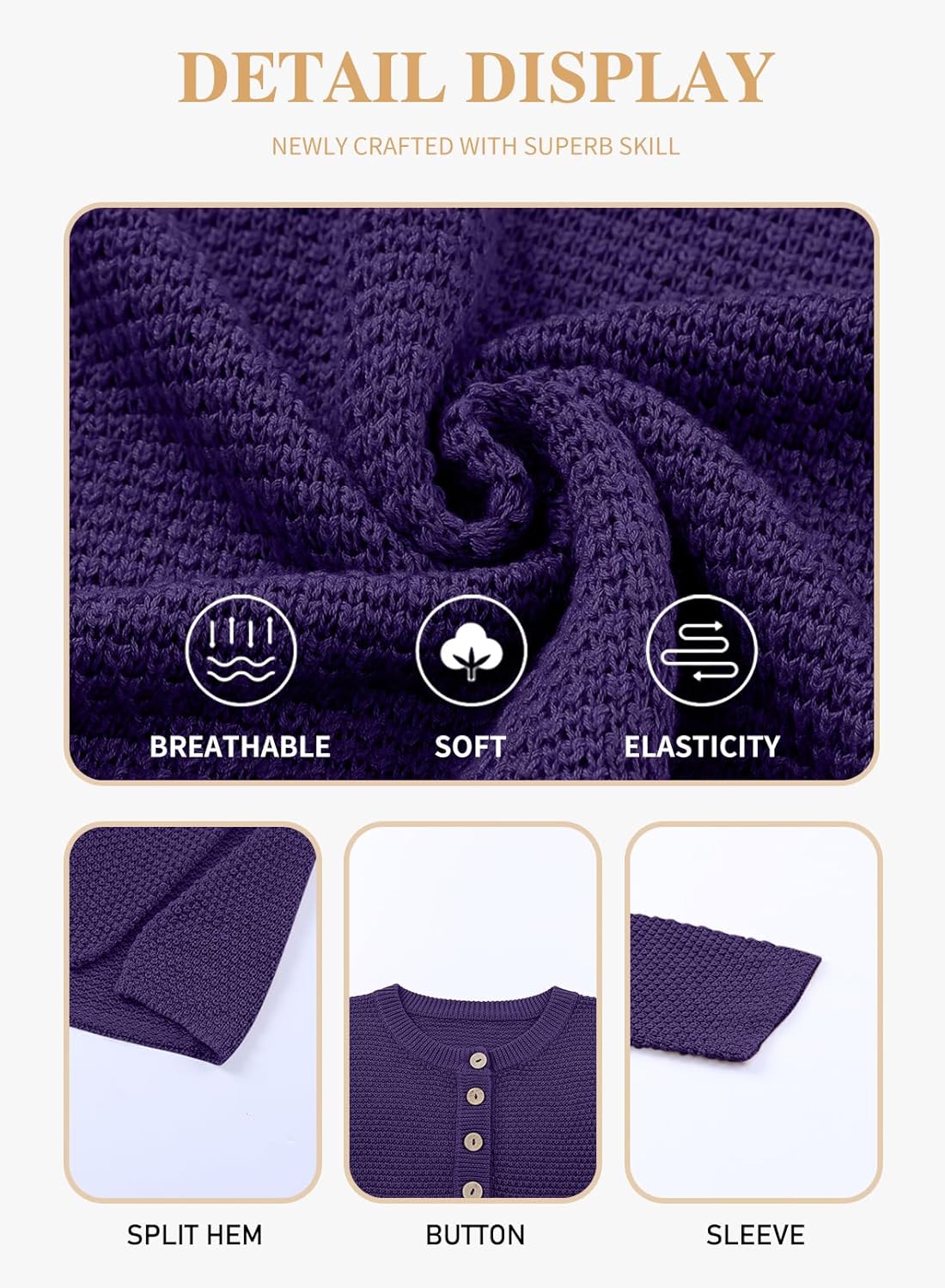 Womens Plus Size Sweaters Casual Long Sleeve Loose V Neck Button Henley Tops