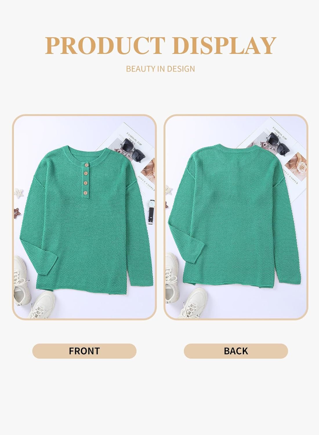 Womens Plus Size Sweaters Casual Long Sleeve Loose V Neck Button Henley Tops