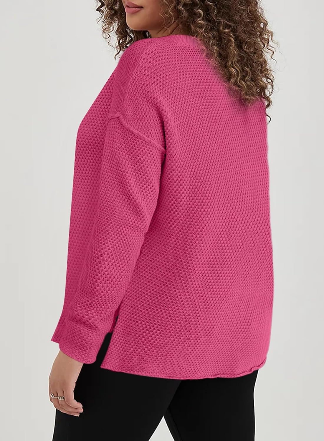 Womens Plus Size Sweaters Casual Long Sleeve Loose V Neck Button Henley Tops