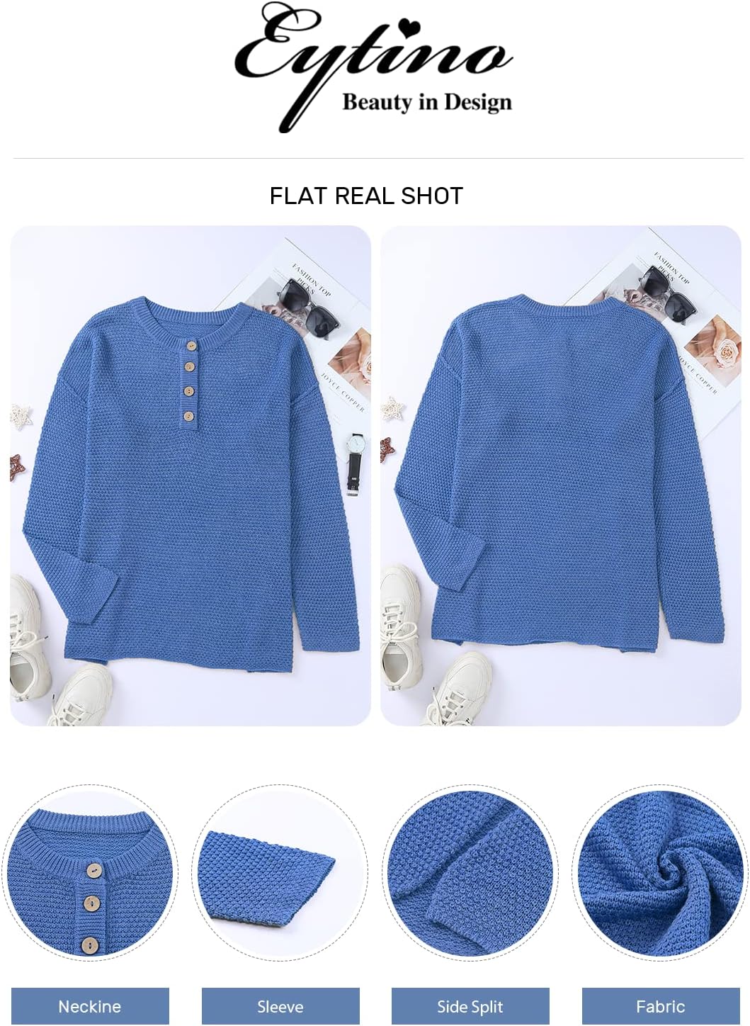 Womens Plus Size Sweaters Casual Long Sleeve Loose V Neck Button Henley Tops