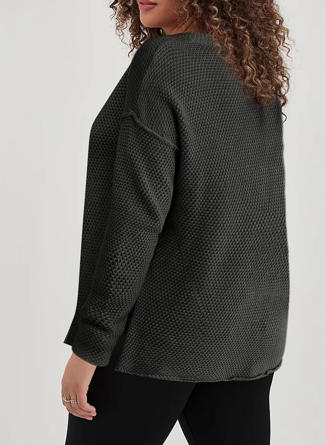 Womens Plus Size Sweaters Casual Long Sleeve Loose V Neck Button Henley Tops