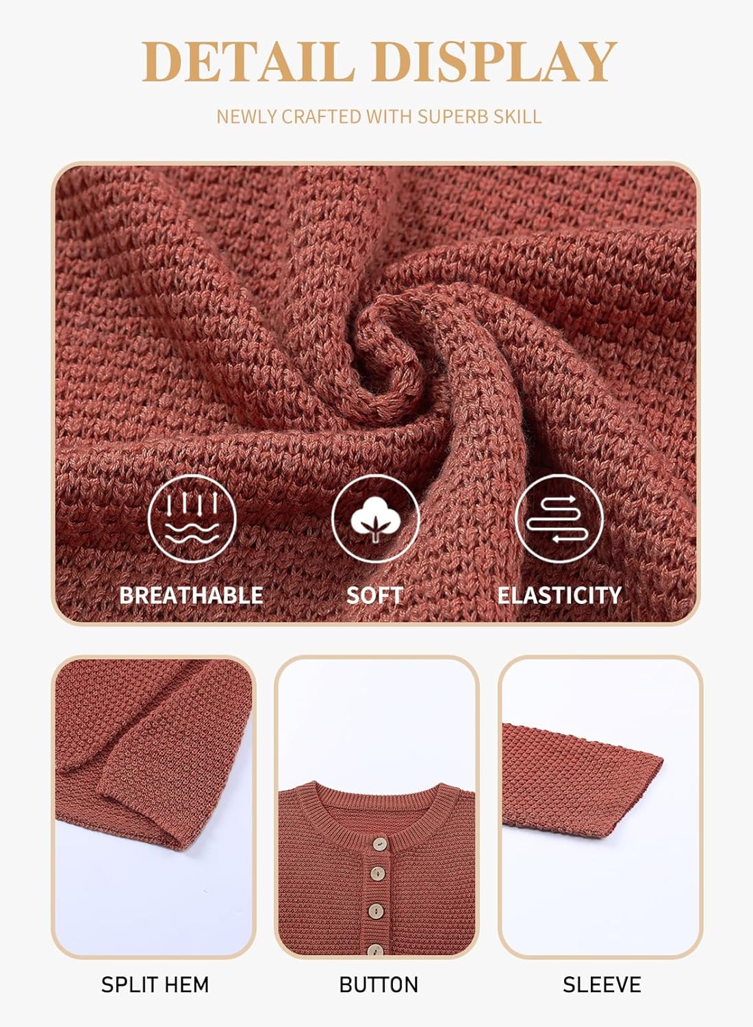 Womens Plus Size Sweaters Casual Long Sleeve Loose V Neck Button Henley Tops