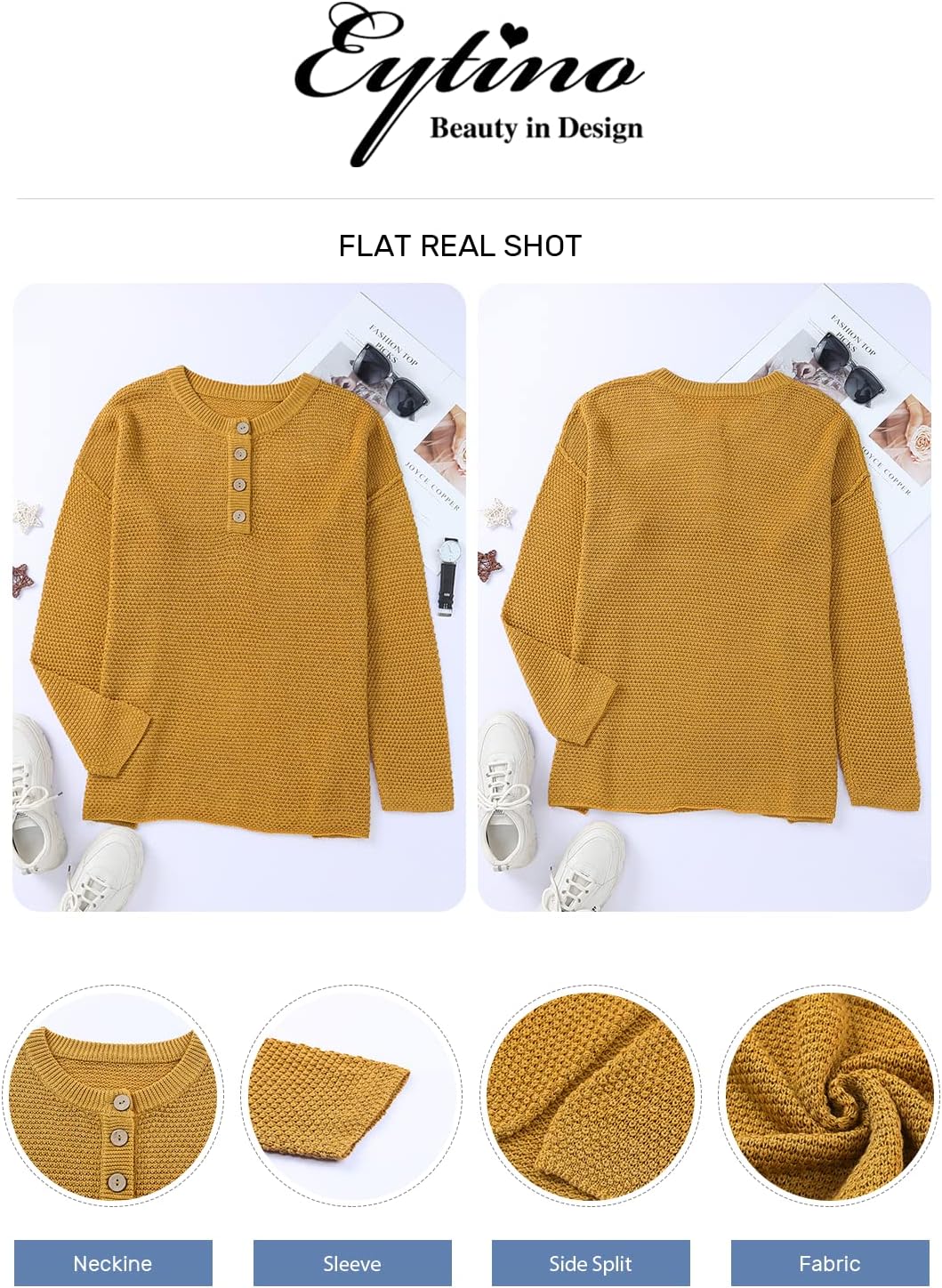 Womens Plus Size Sweaters Casual Long Sleeve Loose V Neck Button Henley Tops
