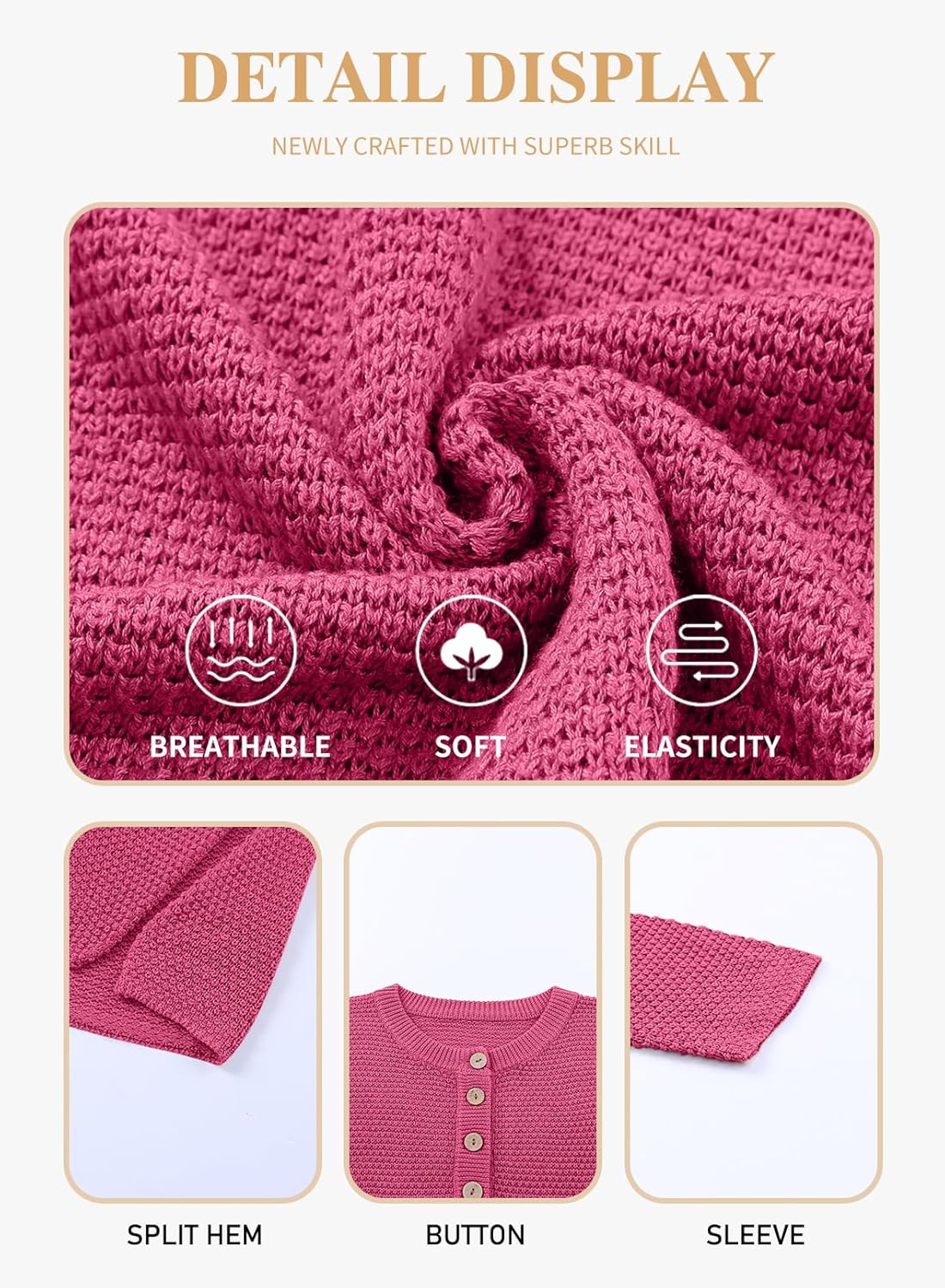 Womens Plus Size Sweaters Casual Long Sleeve Loose V Neck Button Henley Tops