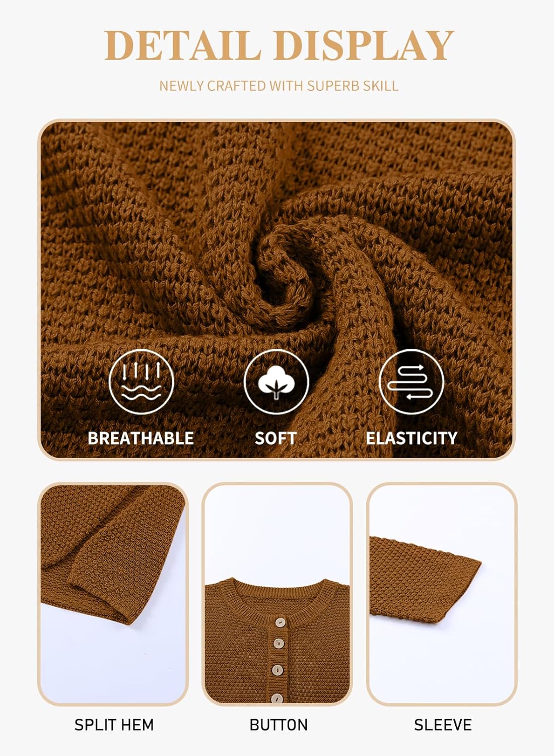 Womens Plus Size Sweaters Casual Long Sleeve Loose V Neck Button Henley Tops